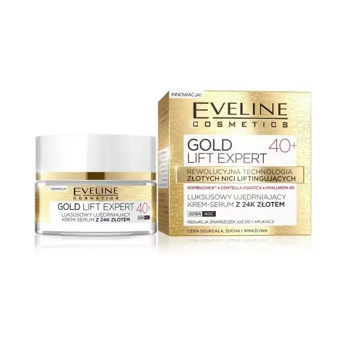 КРЕМ-СЫВОРОТКА ДЛЯ ЛИЦА EVELINE GOLD LIFT EXPERT С 24К ЗОЛОТОМ МУЛЬТИПИТАТЕЛЬНЫЙ 40+ 50МЛ