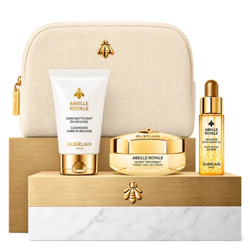 Guerlain Набор ABEILLE ROYALE: Омолаживающая сыворотка + Дневной крем + Очищающий мусс для лица + Косметичка
