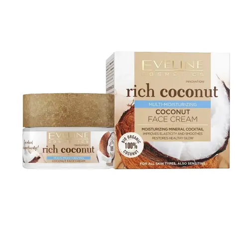КРЕМ ДЛЯ ЛИЦА EVELINE RICH COCONUT ИНТЕНСИВНО УВЛАЖНЯЮЩИЙ КОКОСОВЫЙ ДЛЯ ВСЕХ ТИПОВ КОЖИ ВТЧ ДЛЯ ЧУВС