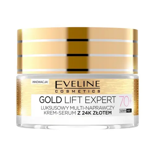 КРЕМ-СЫВОРОТКА ДЛЯ ЛИЦА EVELINE GOLD LIFT EXPERT 70+ 24К ЗОЛОТА УЛЬТРАВОССТАНАВЛИВАЮЩИЙ ДНЕВНОЙ/НОЧН