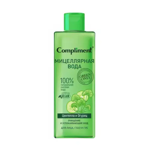 Compliment Green only Мицеллярная вода для лица, глаз и губ очищение и успокаивающий уход Центелла и Огурец, 400мл