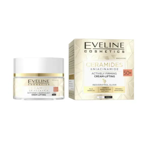 КРЕМ-ЛИФТИНГ ДЛЯ ЛИЦА EVELINE CERAMIDES&NIACINAMIDE АКТИВНО УКРЕПЛЯЮЩИЙ 50+ 50МЛ