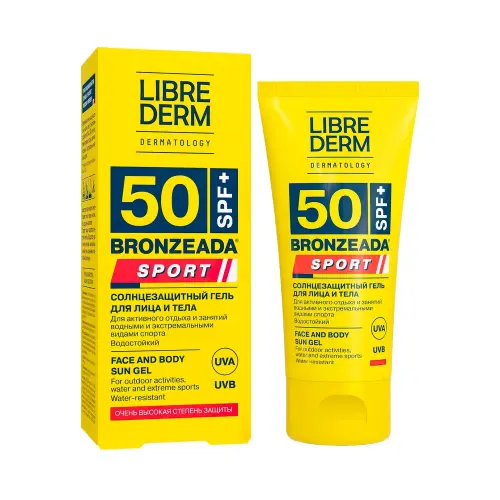 LIBREDERM BRONZEADA SPORT солнцезащитный гель для лица и тела SPF50, 50 мл