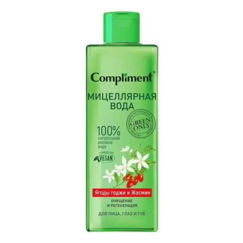 Compliment Green only Мицеллярная вода для лица, глаз и губ очищение и регенерация Ягоды годжи и Жасмин, 400мл