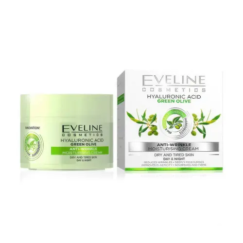 КРЕМ ДЛЯ ЛИЦА EVELINE GREEN OLIVE УВЛЯЖНЯЮЩИЙ ДЛЯ СУХОЙ И УСТАВШЕЙ КОЖИ 50МЛ