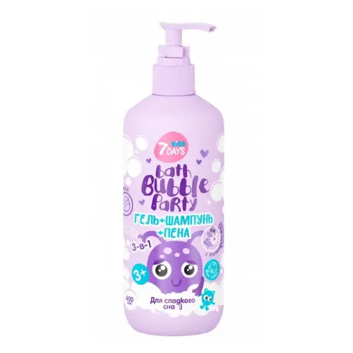7DAYS Гель+шампунь+пена 3в1 Д СЛАДКОГО СНА с Календулочкой и Лавандочкой BATH BUBBLE PARTY 400 мл