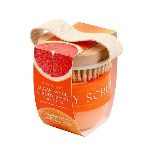 SOMERSET Tropical Fruit Orange & Grapefruit 150g Body Scrub & Brush Set  Тропические фрукты 150 г Скраб для тела с клубникой и папайей с кистью