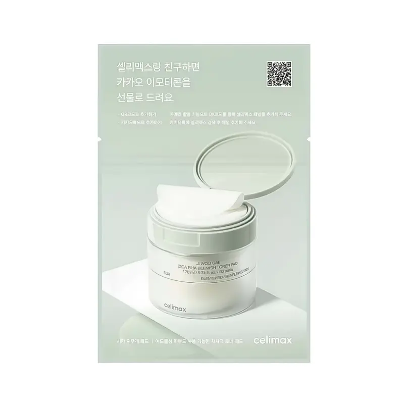 Celimax Ji Woo Gae Cica BHA Blemish Toner Pad Тонер диски с центеллой и BHA против несовершенств Ji Woo Gae, 10 шт. 20 мл