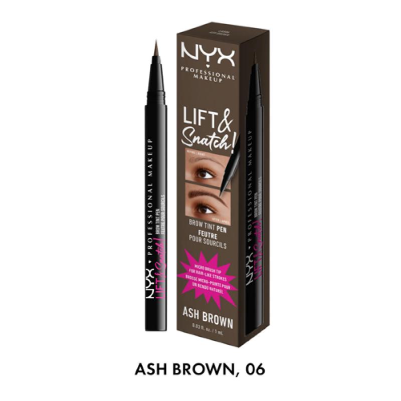 NYX Лайнер-тинт для бровей LIFT N SNATCH BROW TINT PEN, Оттенок 06, ASH BROWN, 1 мл
