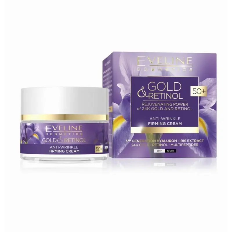КРЕМ-ЛИФТИНГ ДЛЯ ЛИЦА EVELINE GOLD&RETINOL 24К ЗОЛОТА ВОССТАНАВЛИВАЮЩИЙ УКРЕПЛЯЮЩИЙ 50+ 50МЛ