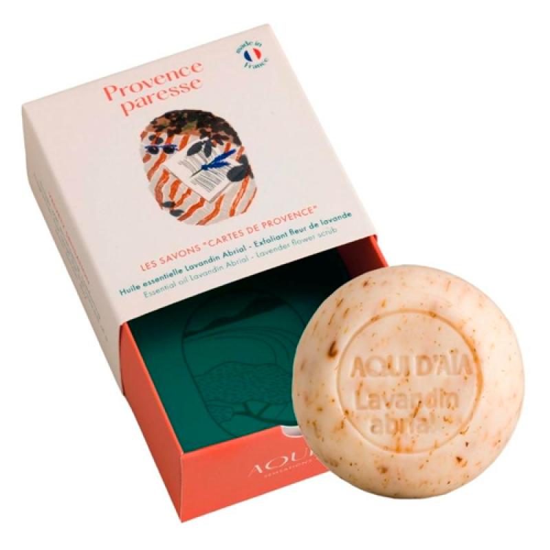 PROVENCE IDLENESS  Lavandin Abrial BIO + exfoliating Lavender Flower Round 100g Мыло ПРОВАНС Lavandin Abrial BIO + пилинг с цветок лаванды