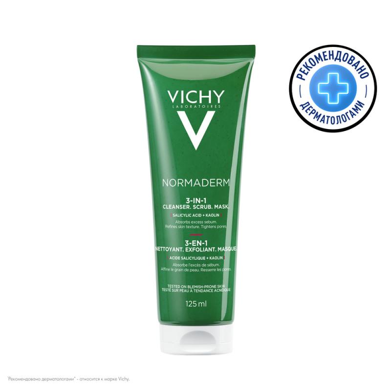 VICHY NORMADERM Средство 3-в-1 Гель-Скраб-Маска для интенсивного очищения жирной проблемной кожи, 125 мл