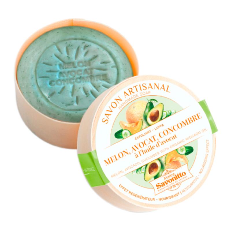 MELON-AVOCADO-CUCUMBER Мыло ДЫНЯ-АВОКАДО-ОГУРЕЦ + отшелушивающая зеленая люффа 100g