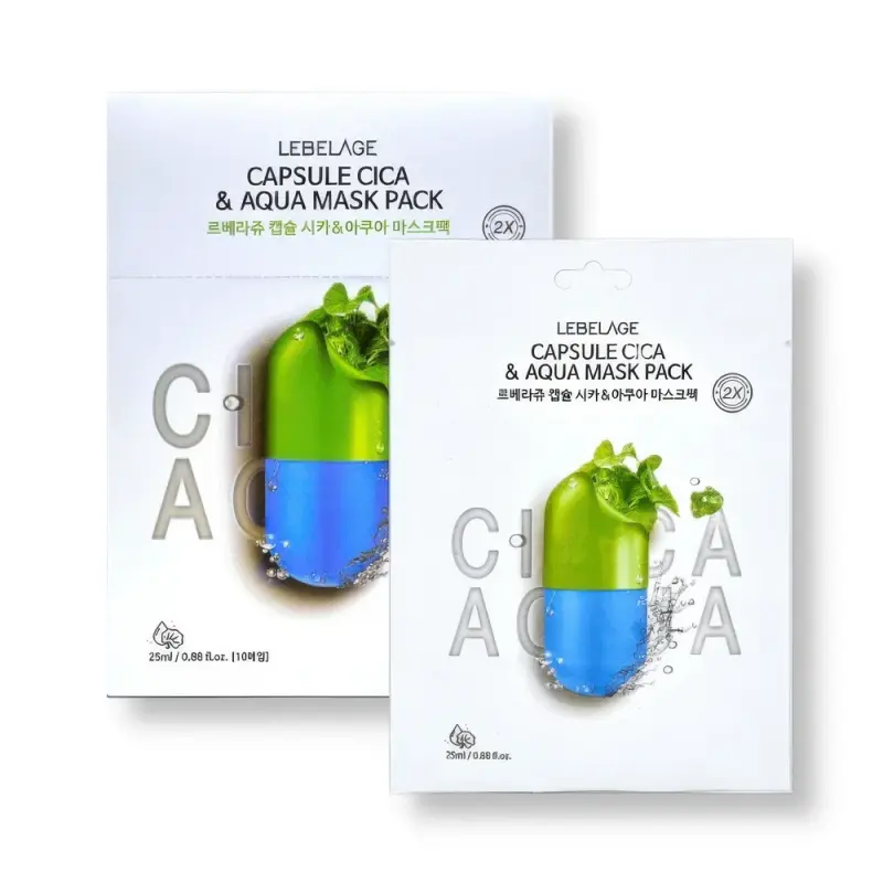 LEBELAGE Тканевая маска с цикой и аква CAPSULE CICA&AQUA 2X MASK PACK