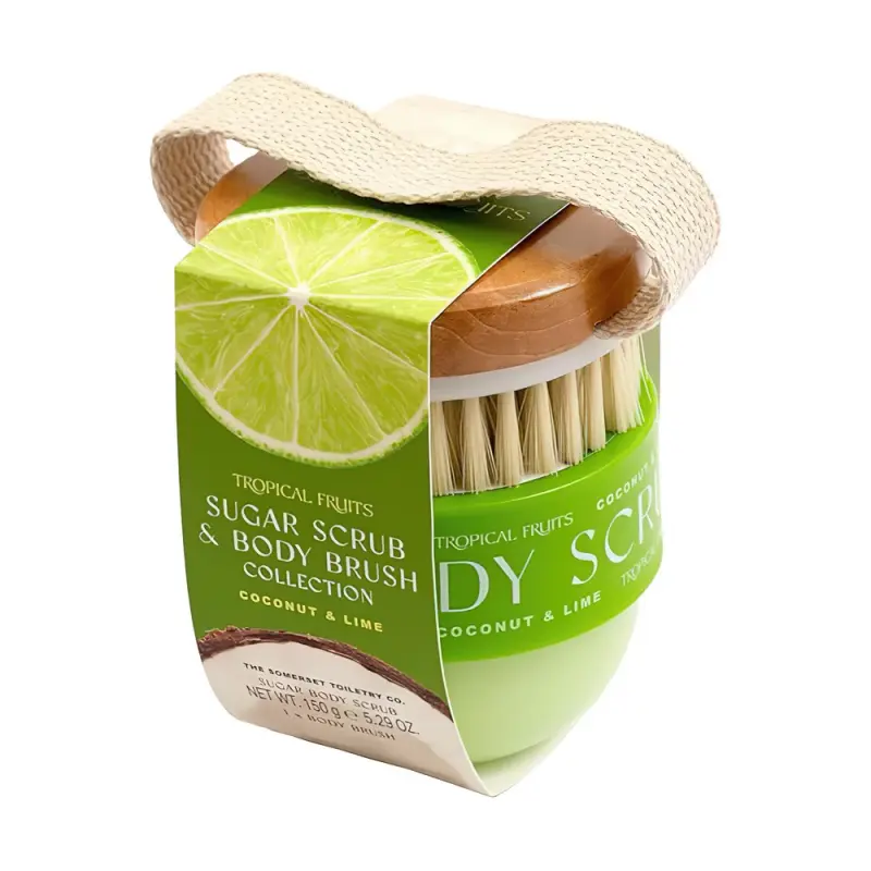 SOMERSET Tropical Fruit Coconut & Lime 150g Body Scrub & Brush Set  Тропические фрукты 150 г Скраб для тела с кокосом и лаймом с кистью