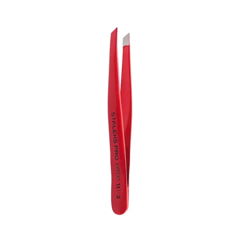 Staleks Pro Expert Пинцет для бровей EXPERT 11 TYPE 3r (широкие скошенные кромки), красный