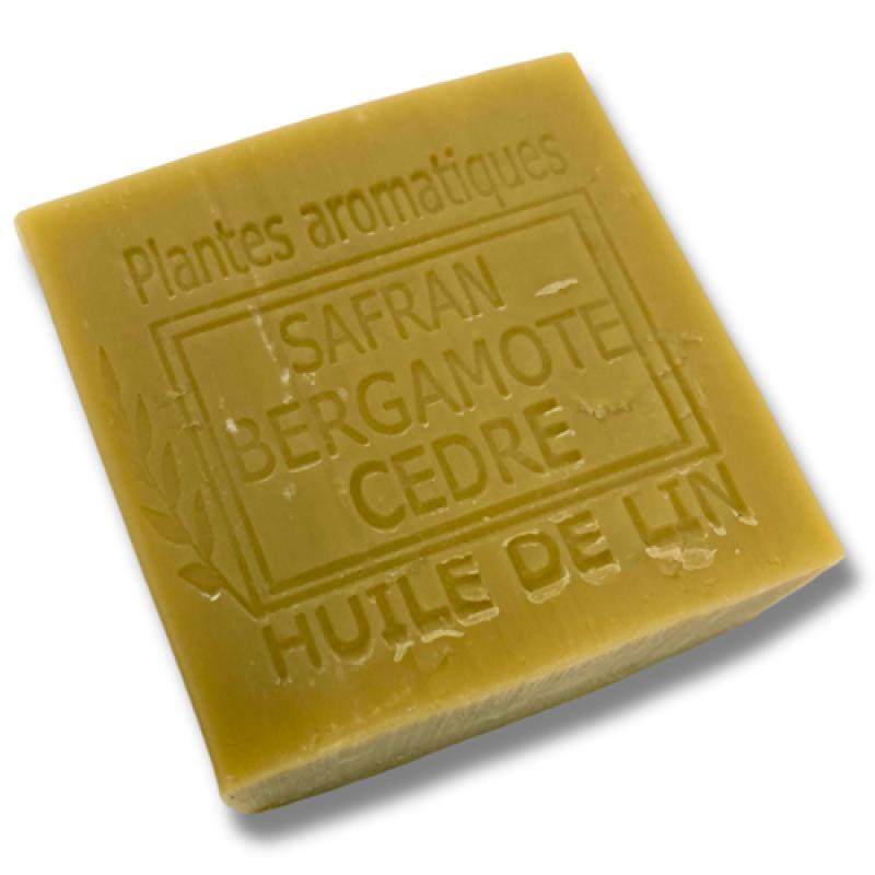SAFFRON-BERGAMOT-CEDAR, with organic linseed oil Square 100g Мыло ШАФРАН-БЕРГАМОТ-КЕДР с органическим льняным маслом