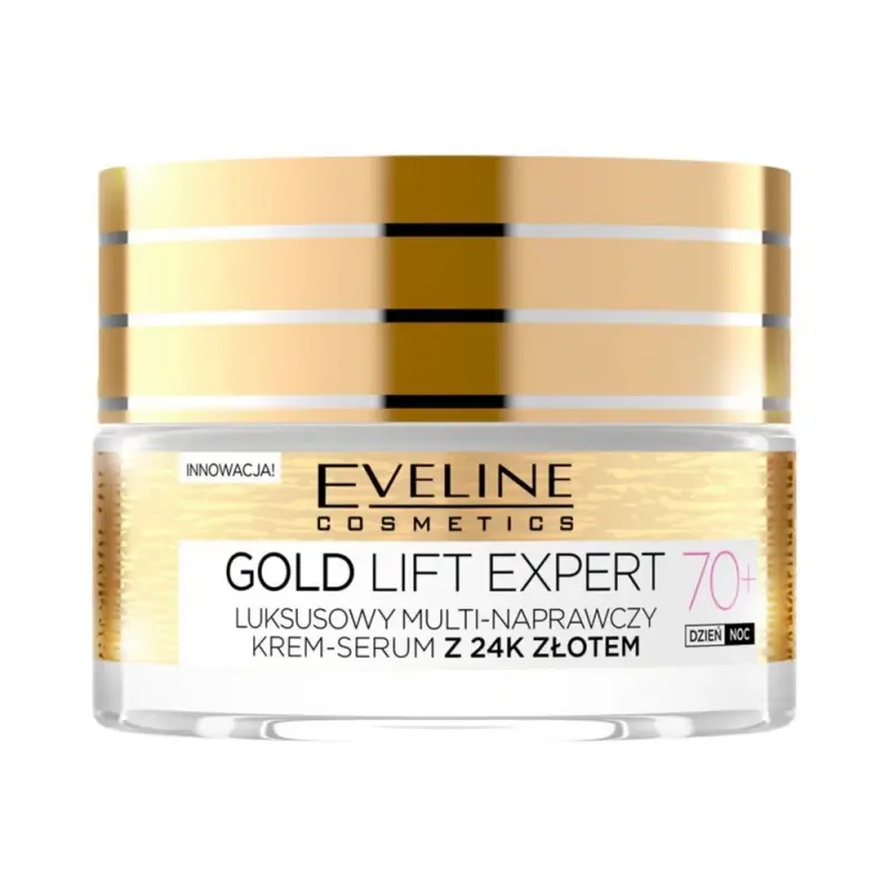 КРЕМ-СЫВОРОТКА ДЛЯ ЛИЦА EVELINE GOLD LIFT EXPERT 70+ 24К ЗОЛОТА УЛЬТРАВОССТАНАВЛИВАЮЩИЙ ДНЕВНОЙ/НОЧН