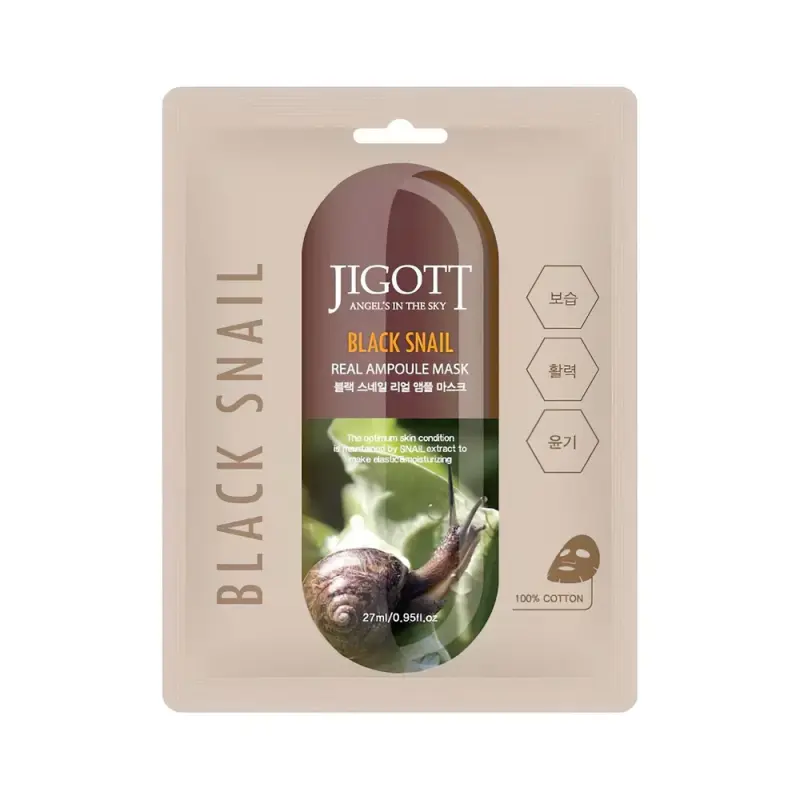 JIGOTT Тканевая маска для лица  BLACK SNAIL REAL AMPOULE MASK