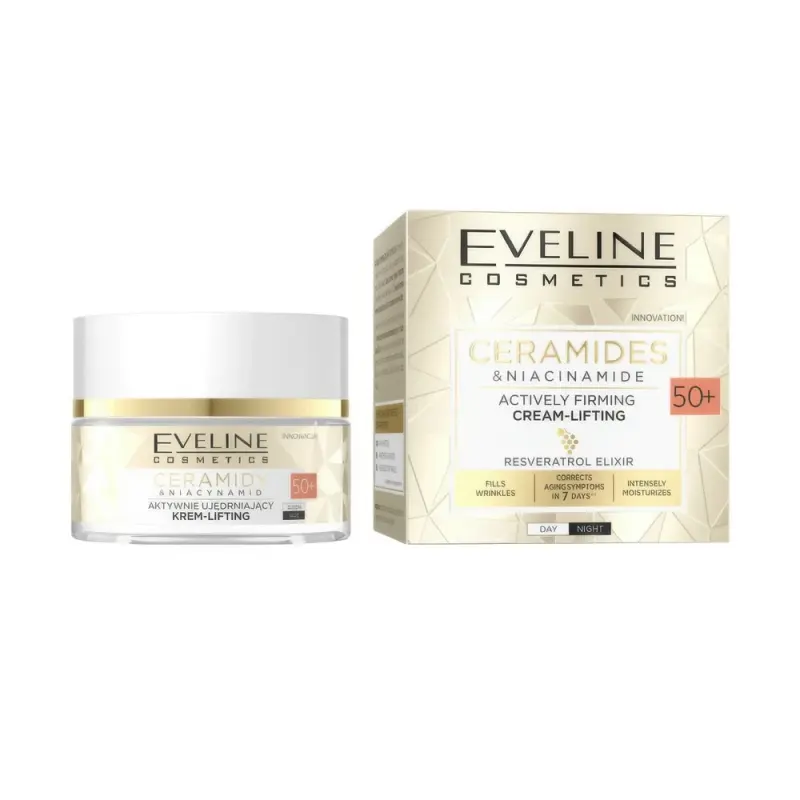 КРЕМ-ЛИФТИНГ ДЛЯ ЛИЦА EVELINE CERAMIDES&NIACINAMIDE АКТИВНО УКРЕПЛЯЮЩИЙ 50+ 50МЛ