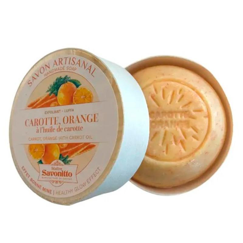CARROT-ORANGE + exfoliating orange luffa Wooden Box 100g Мыло Морковь-Апельсин+отшелушивающая апельсиновая луффа
