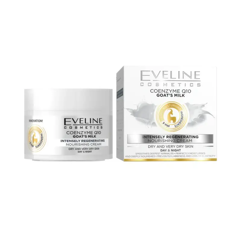 КРЕМ ДЛЯ ЛИЦА EVELINE КОЭНЗИМ Q10+ КОЗЬЕ МОЛОКО ГЛУБОКАЯ РЕГЕНЕРАЦИЯ ДЛЯ СУХОЙ И ОЧЕНЬ СУХОЙ КОЖИ 50
