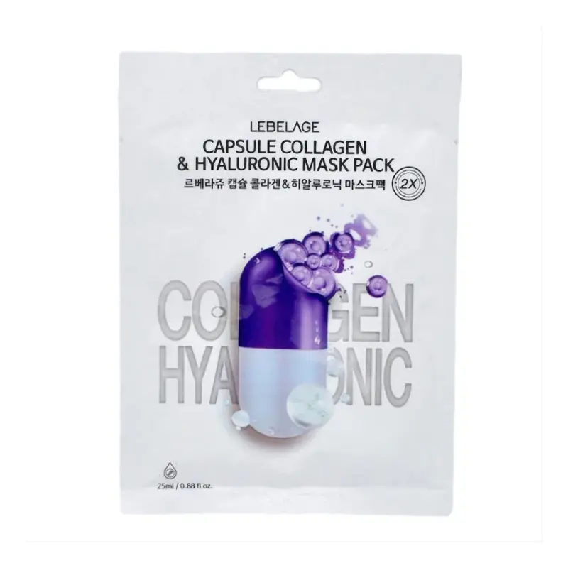 LEBELAGE Тканевая маска с коллагеном и гиалуроновой кислотой CAPSULE COLLAGEN&HYALURONIC 2X MASK PACK