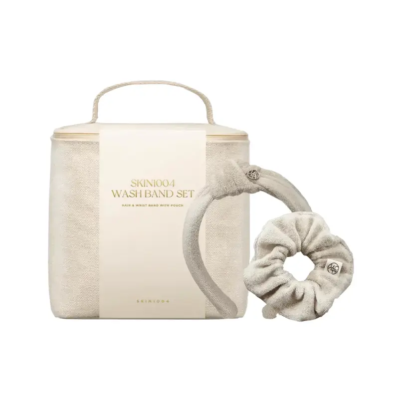 SKIN1004 Wash Band Set косметичекий набор, состоящий из: Структурированная косметичка , Мягкая повязка на голову в виде тюрбана, Резинка для волос