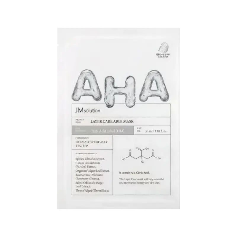 JMsolution Layer Care Able Mask AHA Выравнивающая тканевая маска для лица с лимонной кислотой 30 мл