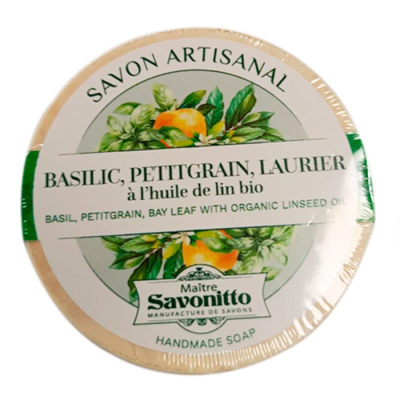 BASIL-PETITGRAIN-LAUREL, with organic linseed oil Wooden Box 100g Мыло БАЗИЛИК-ПЕТИГРЕН-ЛАВР с органическим льняным маслом