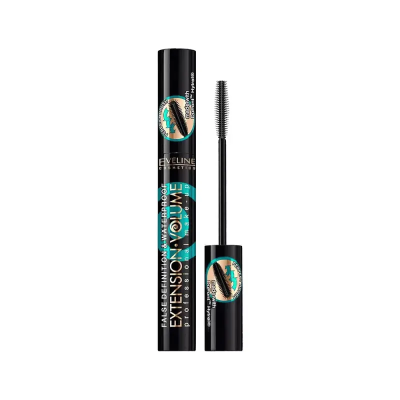 Eveline ТУШЬ ДЛЯ РЕСНИЦ - 100% ВОДОСТОЙКАЯ - черная серии EXTENSION VOLUME PROFESSIONAL MAKE-UP, 10мл