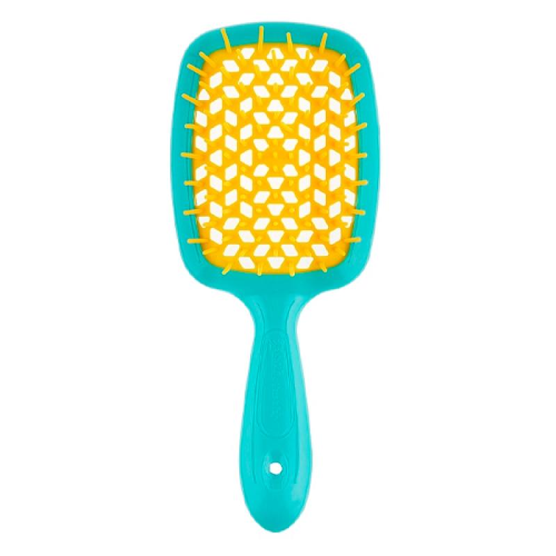Janeke SUPERBRUSH РАСЧЕСКА БИРЮЗОВАЯ-ЖЕЛТАЯ 20,3x8,5x3,1СМ