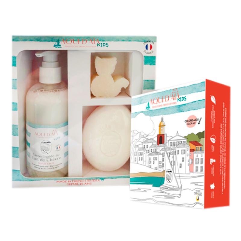 Gift set Kids : solide soap on rope+liquide soap+FREE cat shape Подарочный набор для детей: мыло на веревке + жидкое мыло +  форма кошки