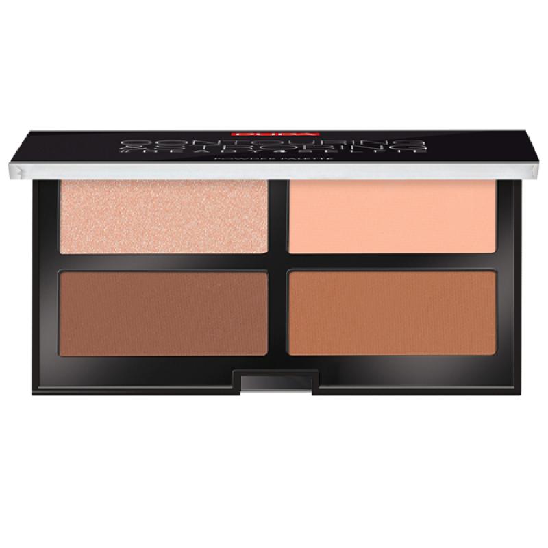 PUPA  Набор для скульптурирования лица CONTOURING & STROBING PALETTE т.03 Темная кожа