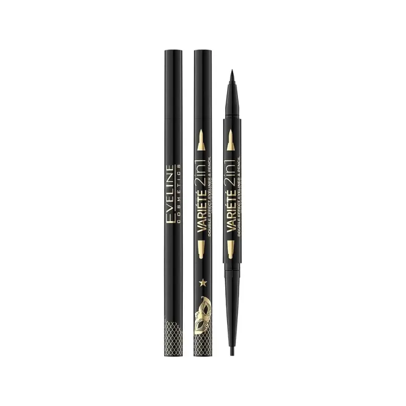Eveline ДВУСТОРОННИЙ ВОДОСТОЙКИЙ КАРАНДАШ-ПОДВОДКА ДЛЯ ГЛАЗ 2в1-ULTRA BLACK VARIETE 2in1
