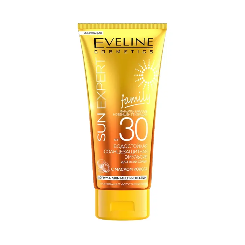 Eveline Водостойкая солнцезащитная эмульсия для всей семьи с маслом кокоса spf30, 200мл