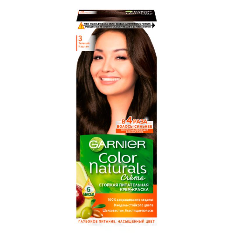 Garnier Стойкая питательная крем-краска для волос Color Naturals, оттенок 3, Темный каштан