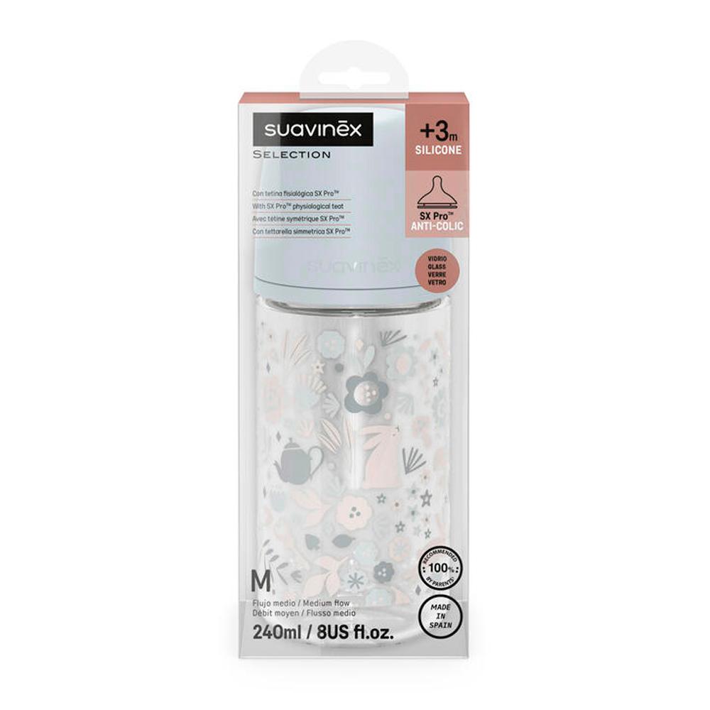 Бутылочка стеклянная Suavinex Wonderland голубая 3м+ 240мл