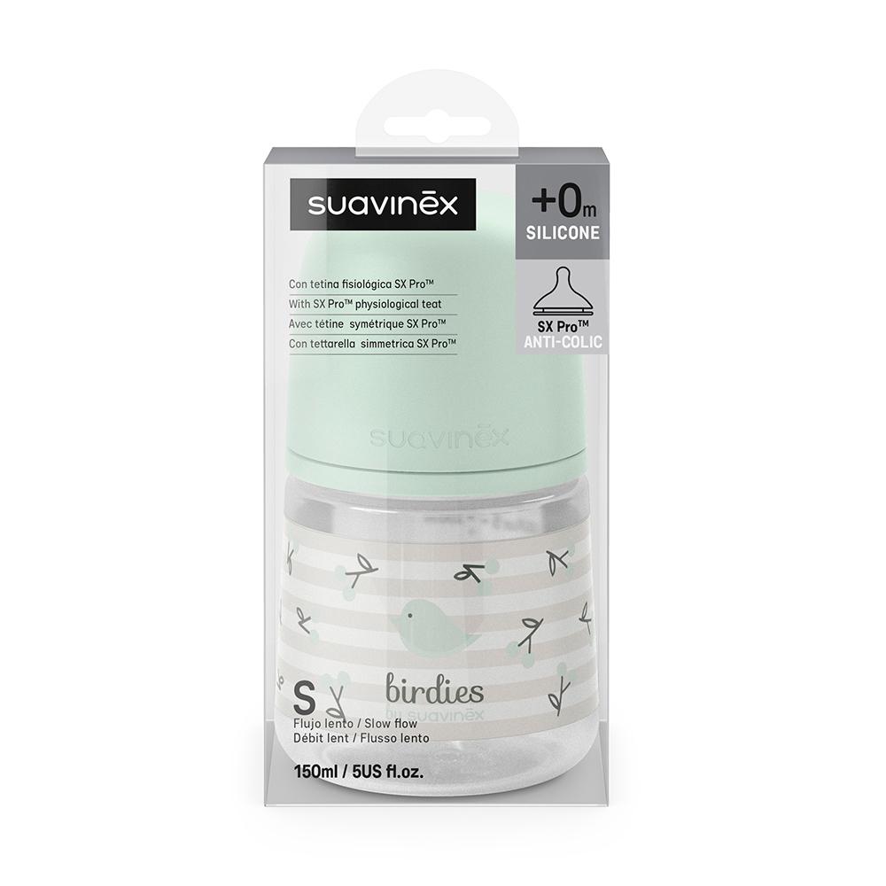 Бутылочка пластиковая Suavinex Birdies зеленая 0м+ 150мл