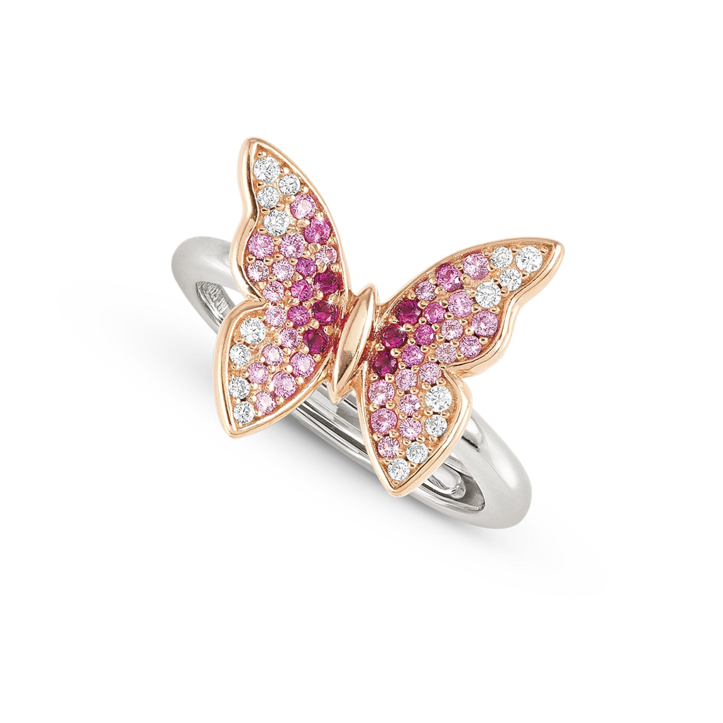 CRYSALIS ring in 925 sterling silver BI-TONE fin, (LARGE) and cz (040_Butterfly)