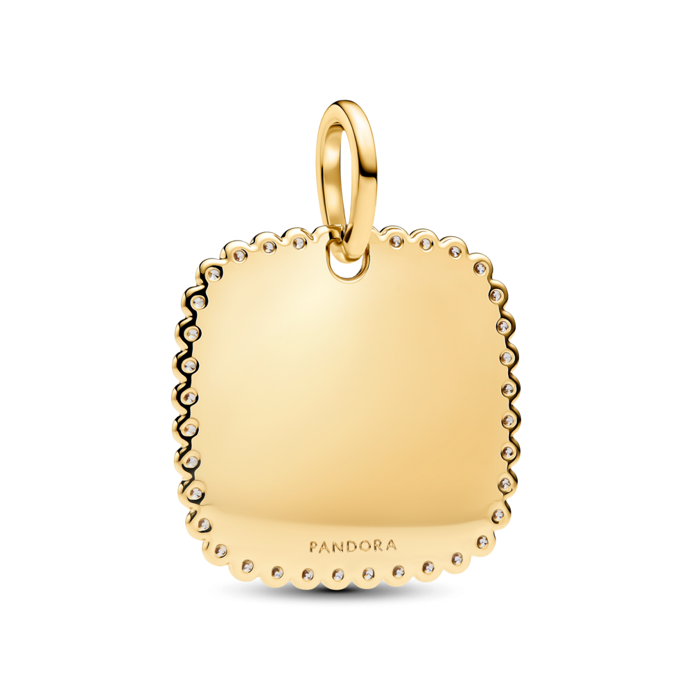 Engravable square 14k gold-plated pendant with clear cubic zirconia
