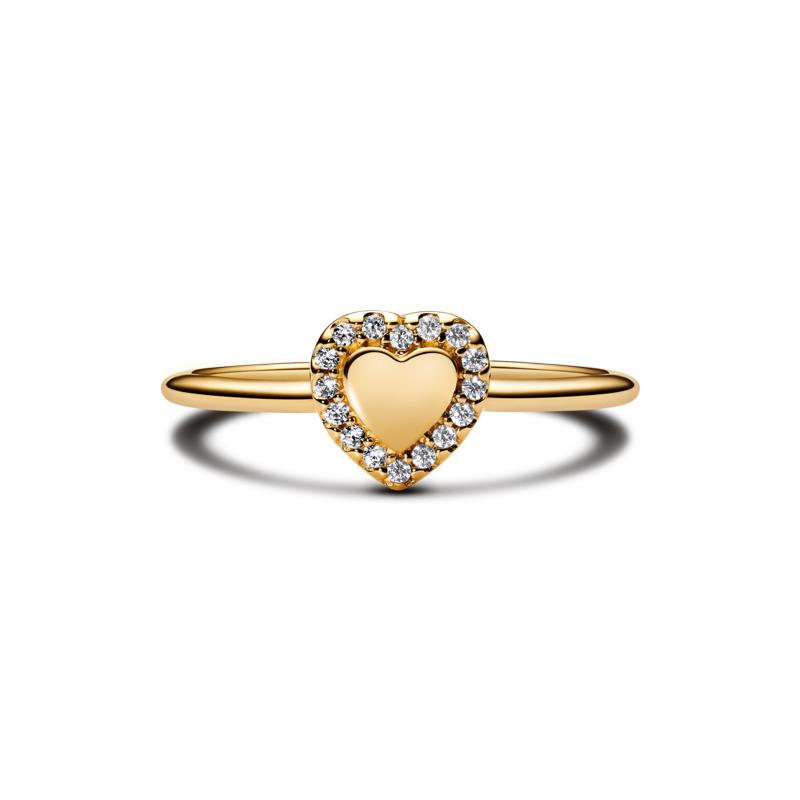 Engravable heart 14k gold-plated ring with clear cubic zirconia