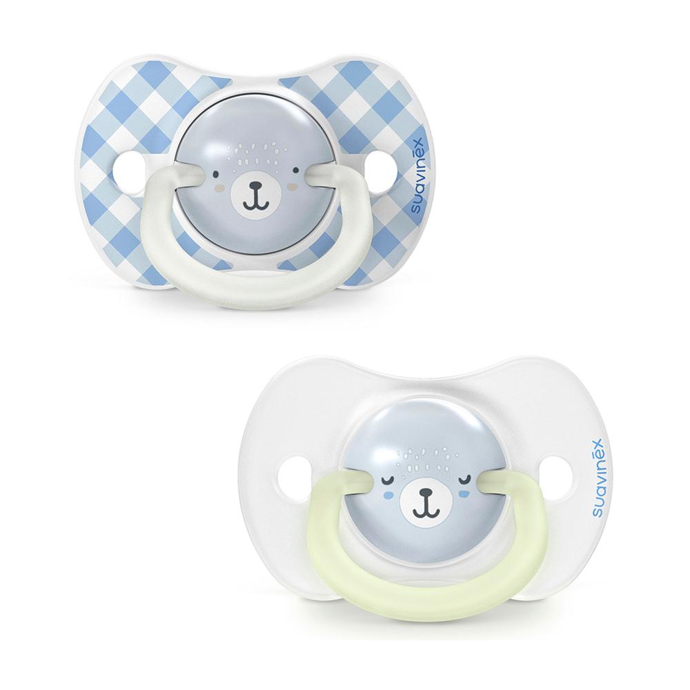 Пустышка ночная Suavinex Wild голубая 6-18м 2шт
