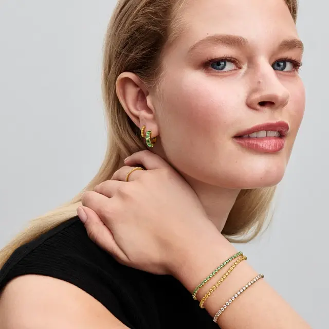 14k gold-plated hoop earrings with mint green crystal