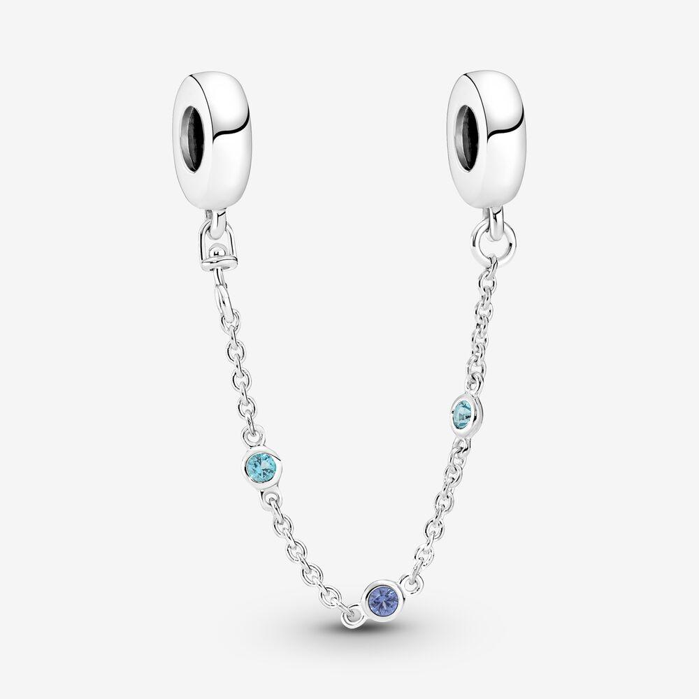 Sterling silver safety chain with stellar blue and skylight blue crystal