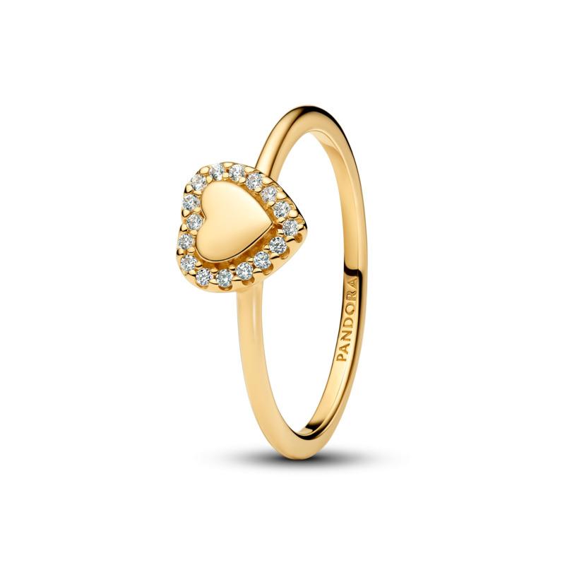 Engravable heart 14k gold-plated ring with clear cubic zirconia