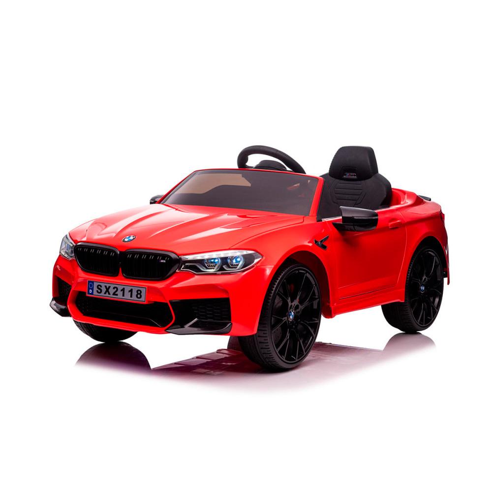 Машина для катания красная BMW M5 с пуш механизмом 12V