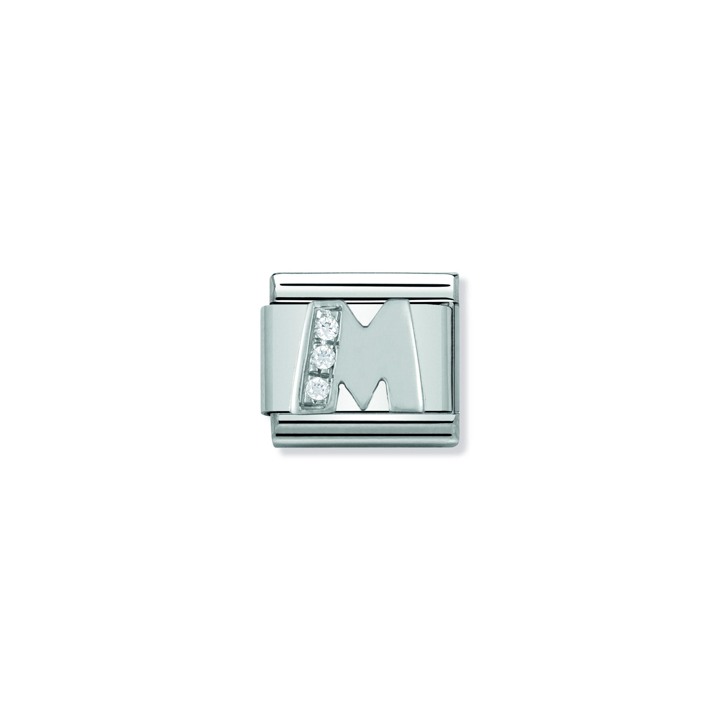 Composable Classic ALPHABETH stainless steel  Cub  zirc and 925 sterling silver (13_M)