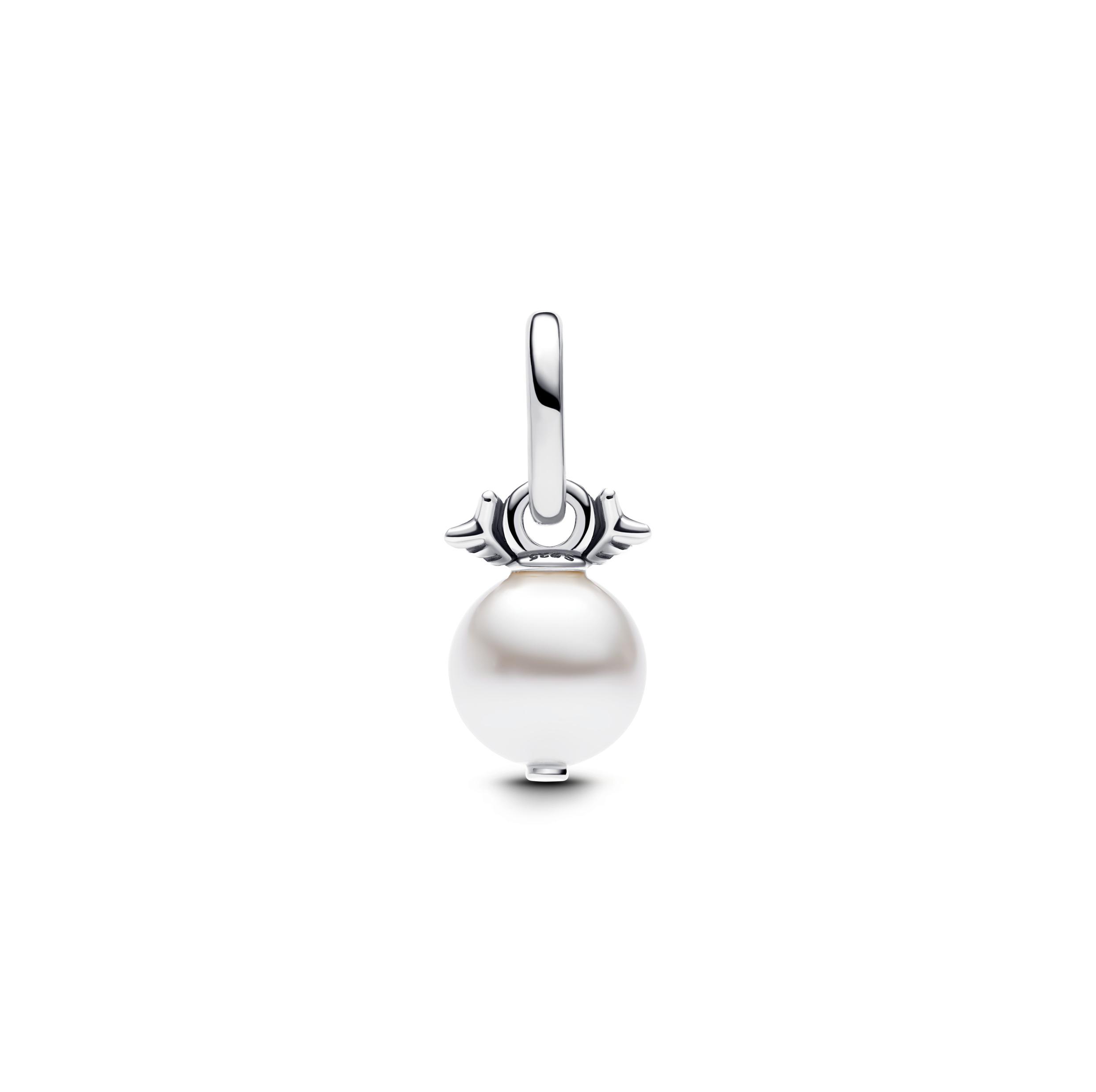 Crossing arrows sterling silver mini dangle with white lacquered artificial pearl