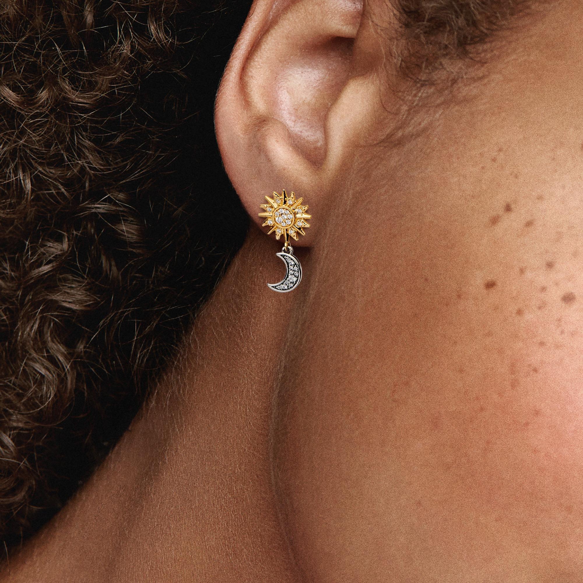Sun and moon sterling silver and 14k gold-plated drop earrings with clear cubic zirconia
